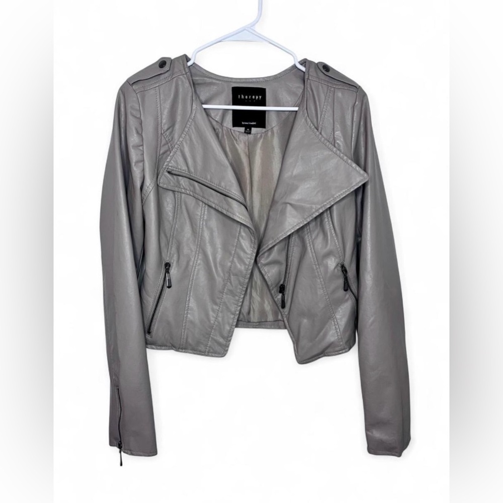 Therapy Beige Faux Leather Jacket for Women size Medium
